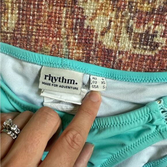 Women’s Small Rhythm Made for Adventure Teal Blue Triangle Bikini Set - Picture 6 of 8